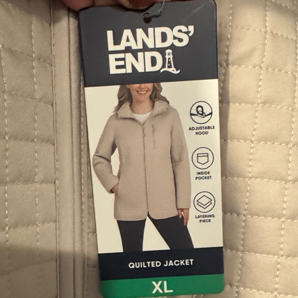 Lands' End Quilted Puffer Jacket in Light Beige/Cream - Picture 2 of 3